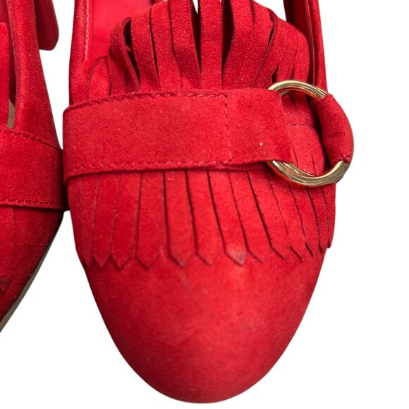 JustFab Womens Red Suede Party Wedding Chunky Block  Tovah Heels Size 7 - Picture 6 of 10